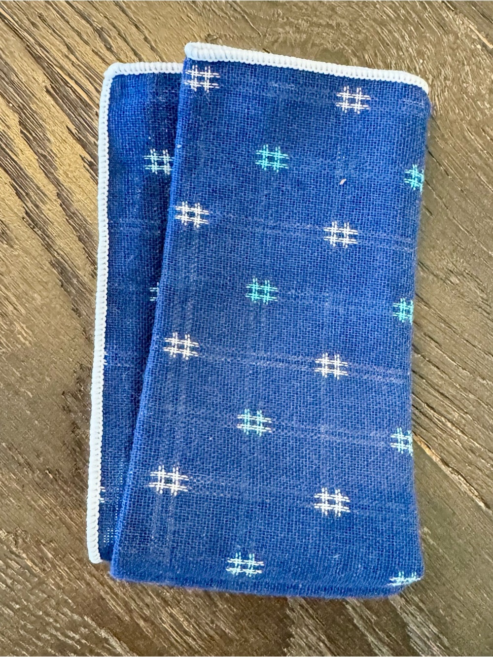 Sprezza Blue Cotton Reversible Patterned Pocket Square. Gently Used